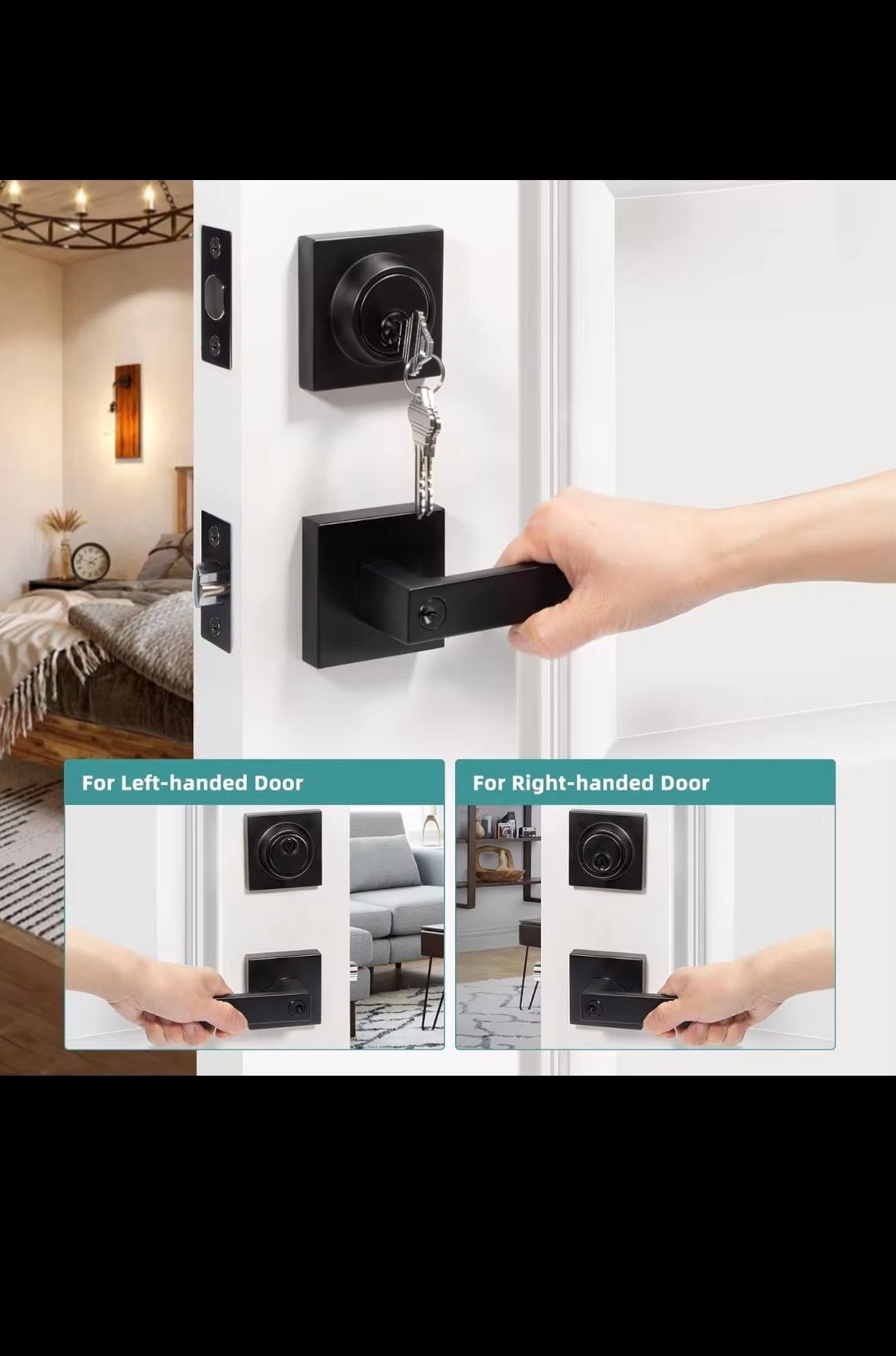 Modern Door Locks Matt Black -Silver Coin Unlock
Keyless Entry Lever Door Handle Durable Privacy Door
Lock Set