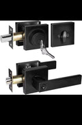 Modern Door Locks Matt Black -Silver Coin Unlock
Keyless Entry Lever Door Handle Durable Privacy Door
Lock Set