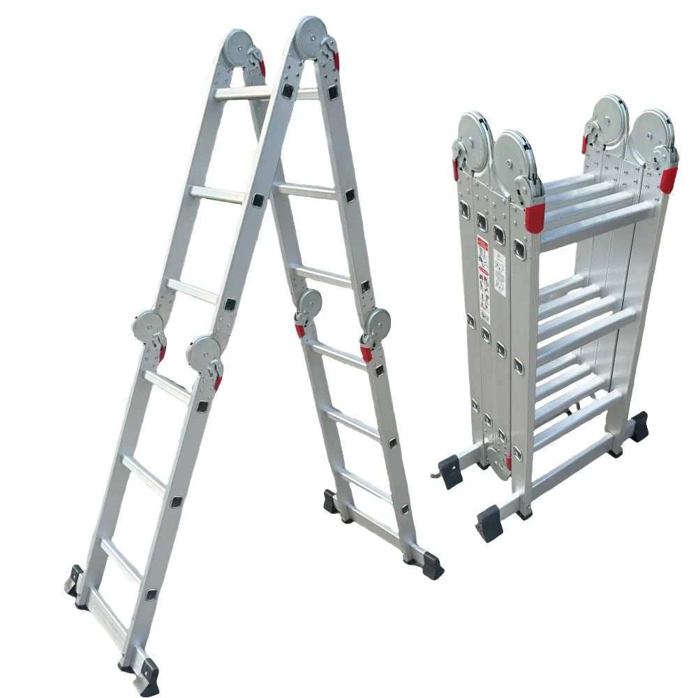 Custom Length Modern 3-Step Multi-Purpose Folding Aluminum 6063 Ladder 2.36m-5.85m Hinge 150kg Load Capacity Home Office Use