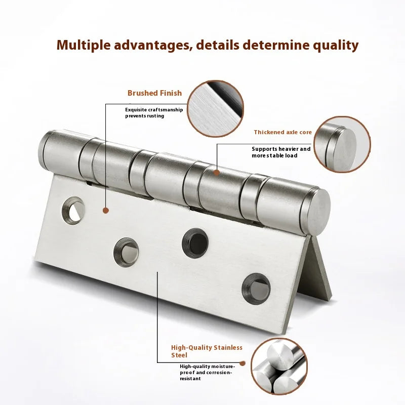 4/5 Inch Stainless Steel 304 Flat Open/Mother Hinge for Bedroom Wooden Door Silent Bearing Thickened Folding Hardware Lock