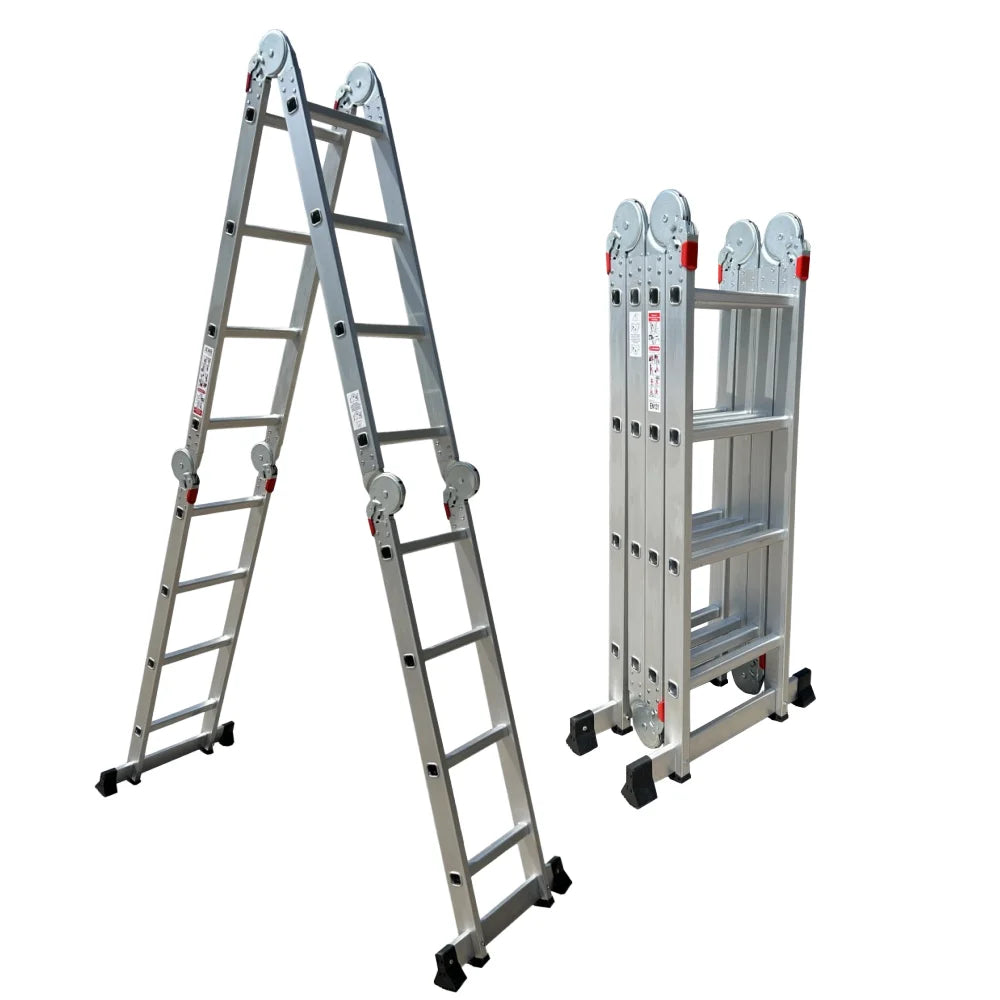 Custom Length Modern 3-Step Multi-Purpose Folding Aluminum 6063 Ladder 2.36m-5.85m Hinge 150kg Load Capacity Home Office Use