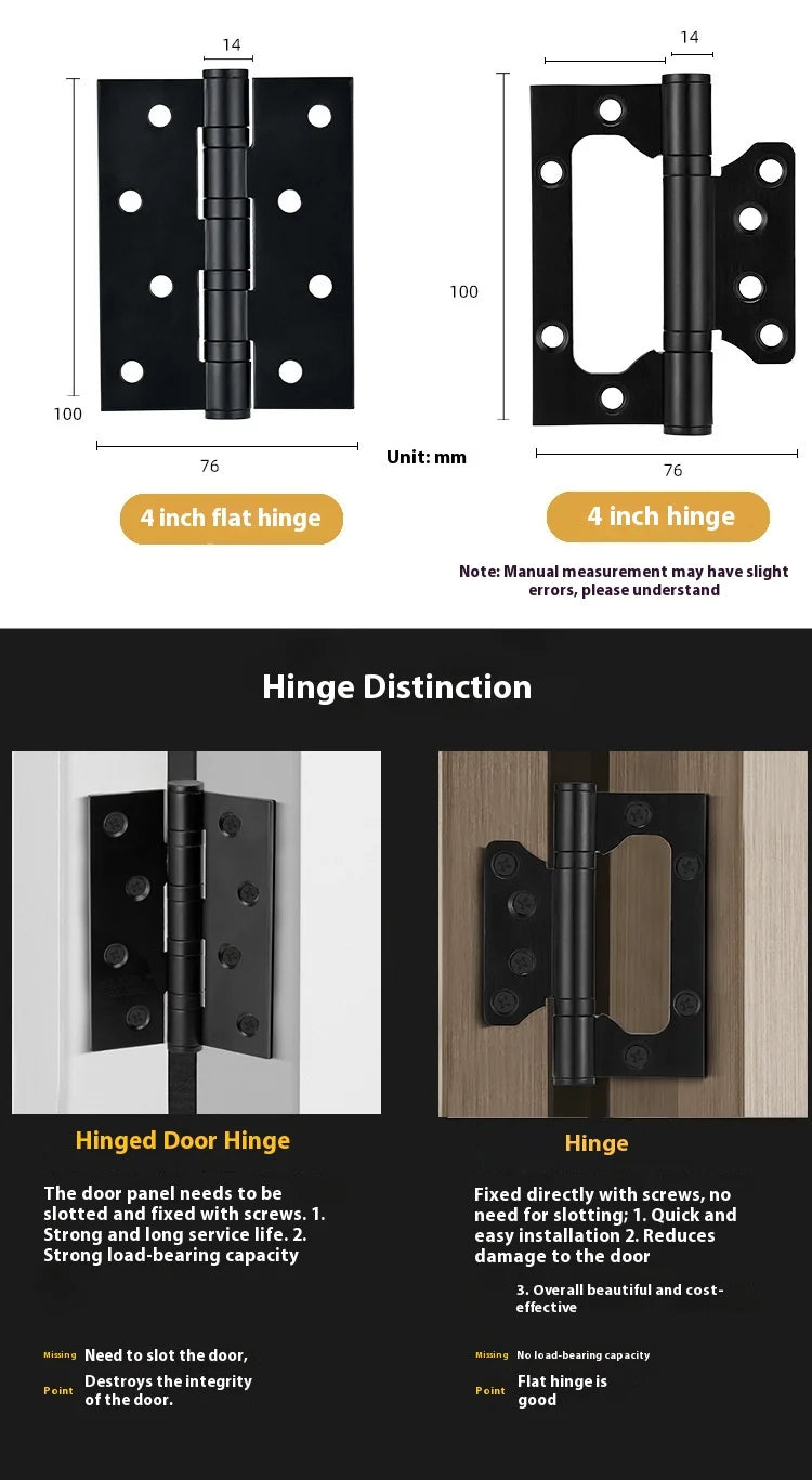 4/5 Inch Stainless Steel 304 Flat Open/Mother Hinge for Bedroom Wooden Door Silent Bearing Thickened Folding Hardware Lock