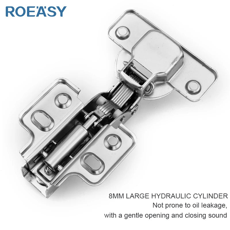 Roeasy Soft-Closing Iron Door Hinges Hydraulic Cabinet Wardrobe Parts with Aircraft Pipe for Kitchen & Bedroom Furniture