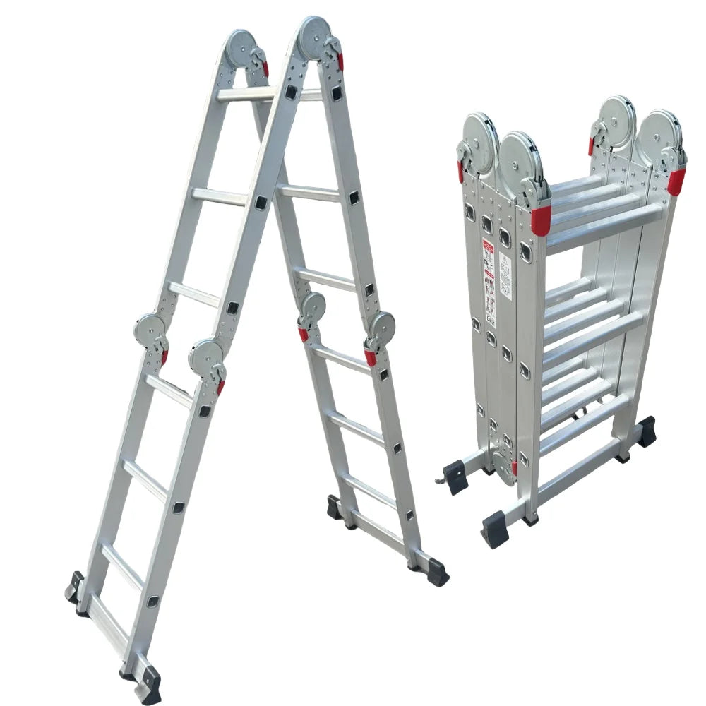 Custom Length Modern 3-Step Multi-Purpose Folding Aluminum 6063 Ladder 2.36m-5.85m Hinge 150kg Load Capacity Home Office Use